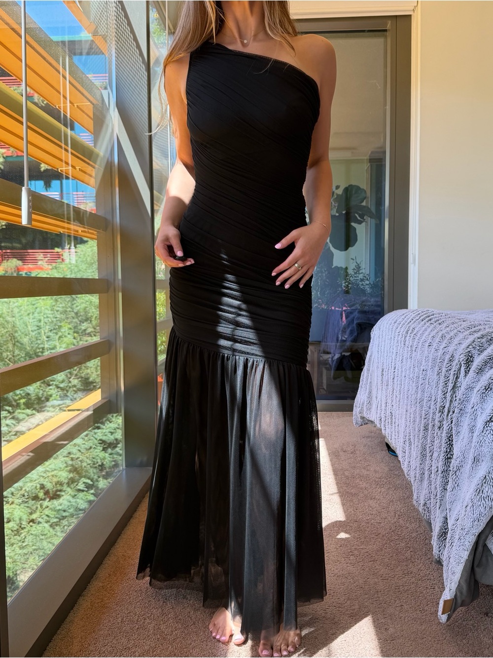 Vince Camuto One Shoulder Black Gown